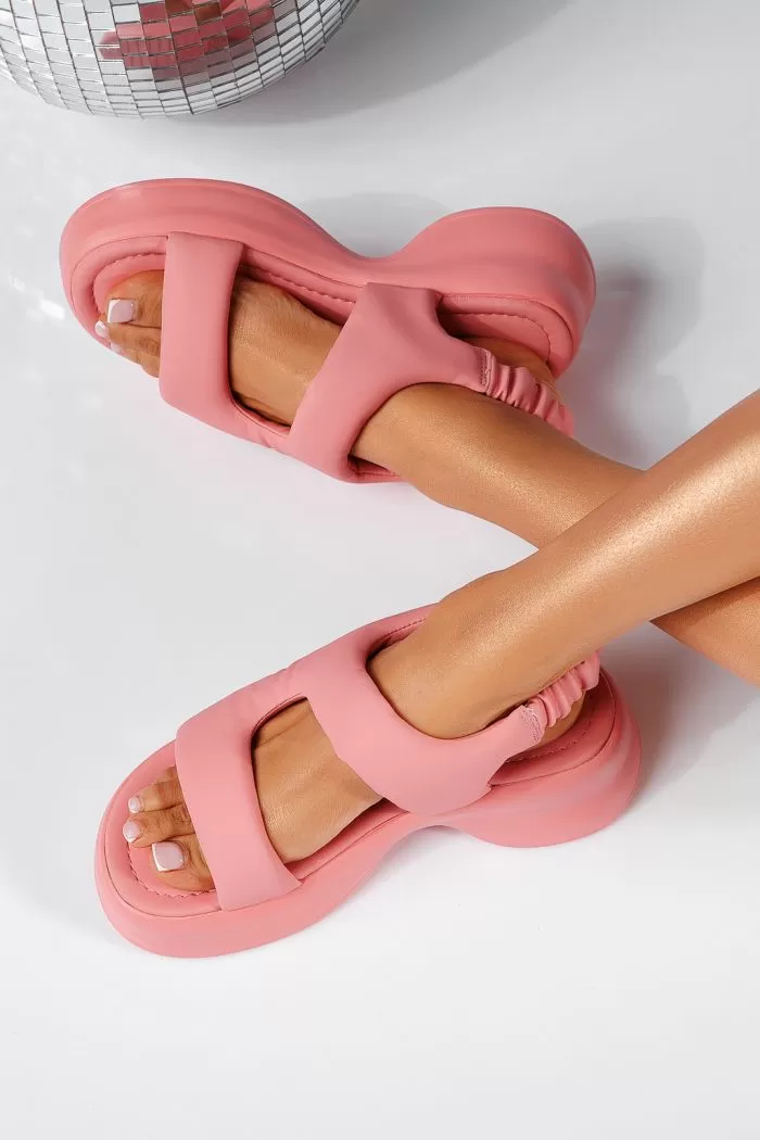 Sandale cu platforma dama roz din piele ecologica Eda #22078