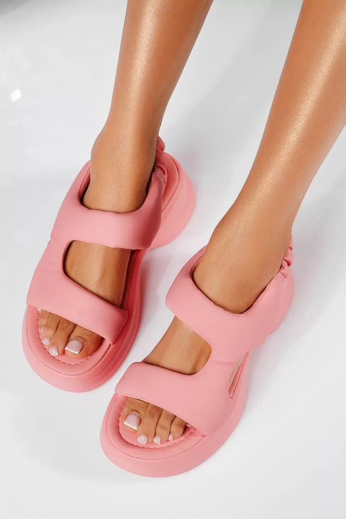 Sandale cu platforma dama roz din piele ecologica Eda #22078