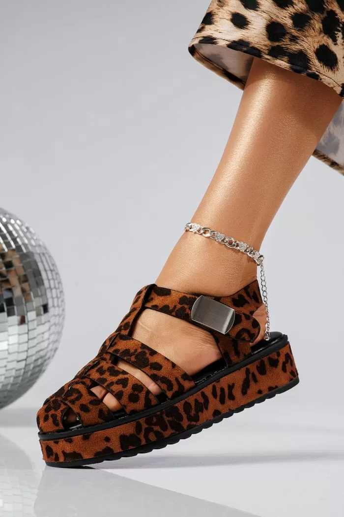 Sandale cu platforma dama leopard din piele ecologica intoarsa Emma #22082