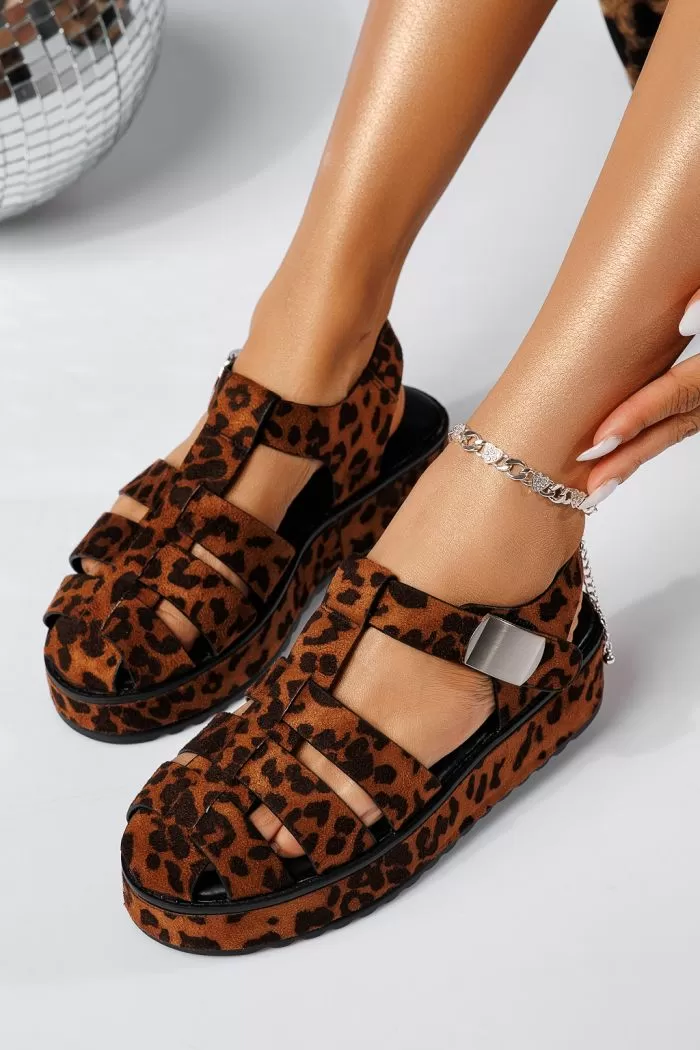 Sandale cu platforma dama leopard din piele ecologica intoarsa Emma #22082