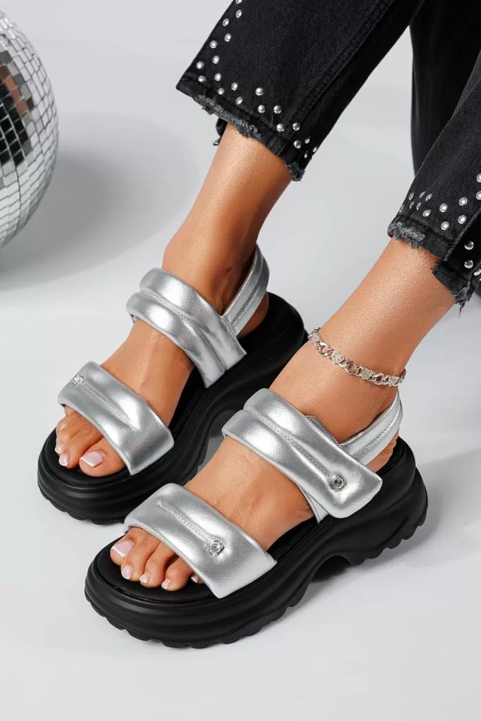 Sandale cu platforma dama argintii din piele ecologica Olivia #22085