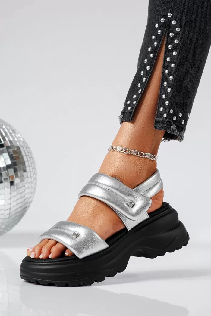Sandale cu platforma dama argintii din piele ecologica Olivia #22085