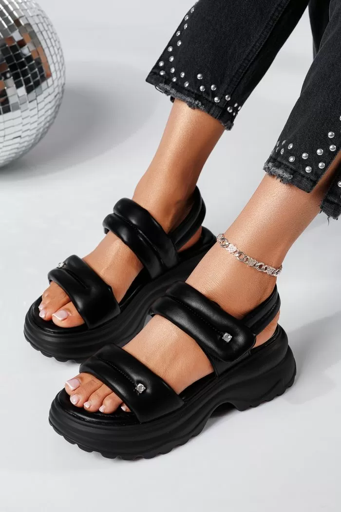 Sandale cu platforma dama negre din piele ecologica Olivia #22087