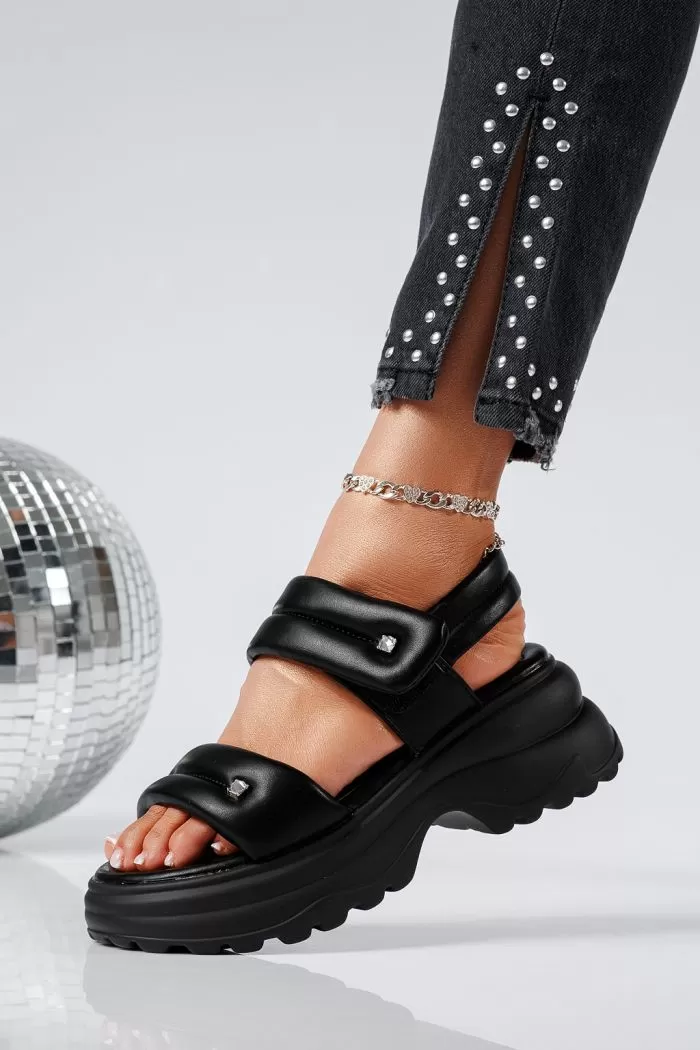 Sandale cu platforma dama negre din piele ecologica Olivia #22087