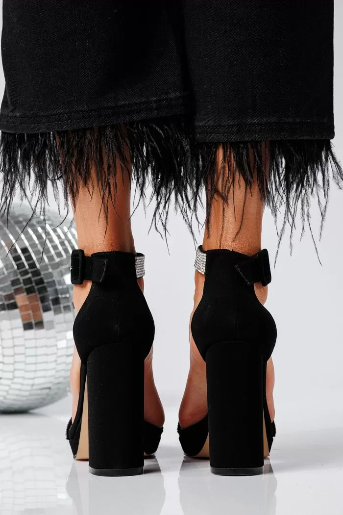 Sandale cu toc dama negre din piele ecologica Avery #22110