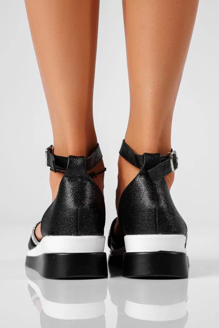 Sandale cu platforma dama negre din piele ecologica Adina #22137