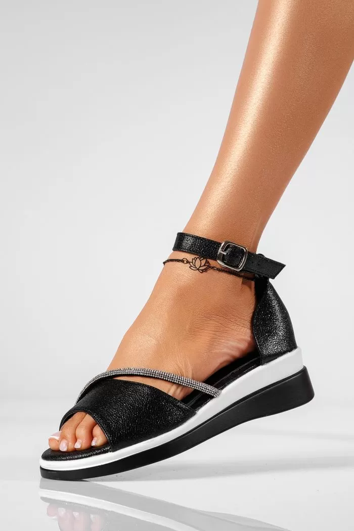 Sandale cu platforma dama negre din piele ecologica Adina #22137