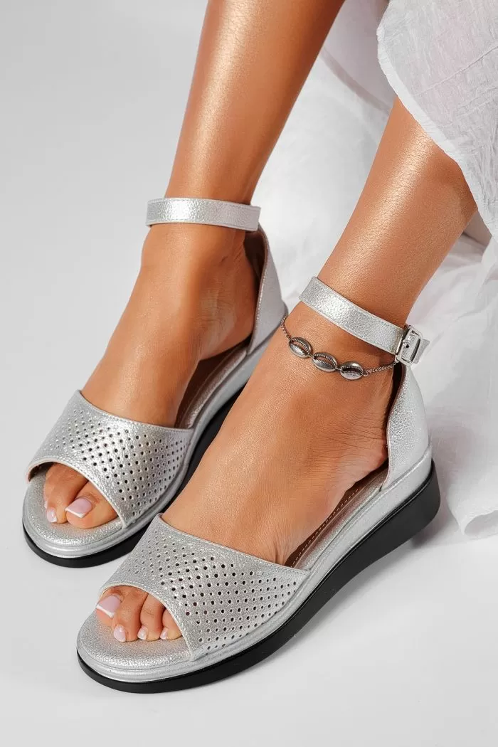 Sandale cu platforma dama argintii din piele ecologica Adrianne #22139