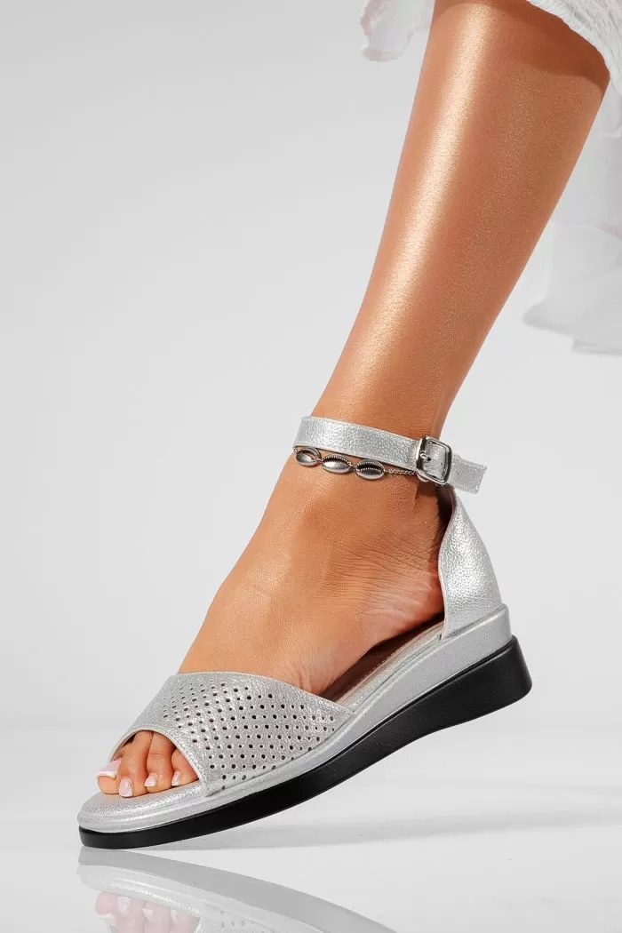 Sandale cu platforma dama argintii din piele ecologica Adrianne #22139