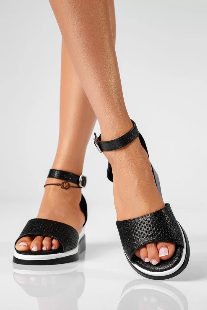 Sandale cu platforma dama negre din piele ecologica Adrianne #22140