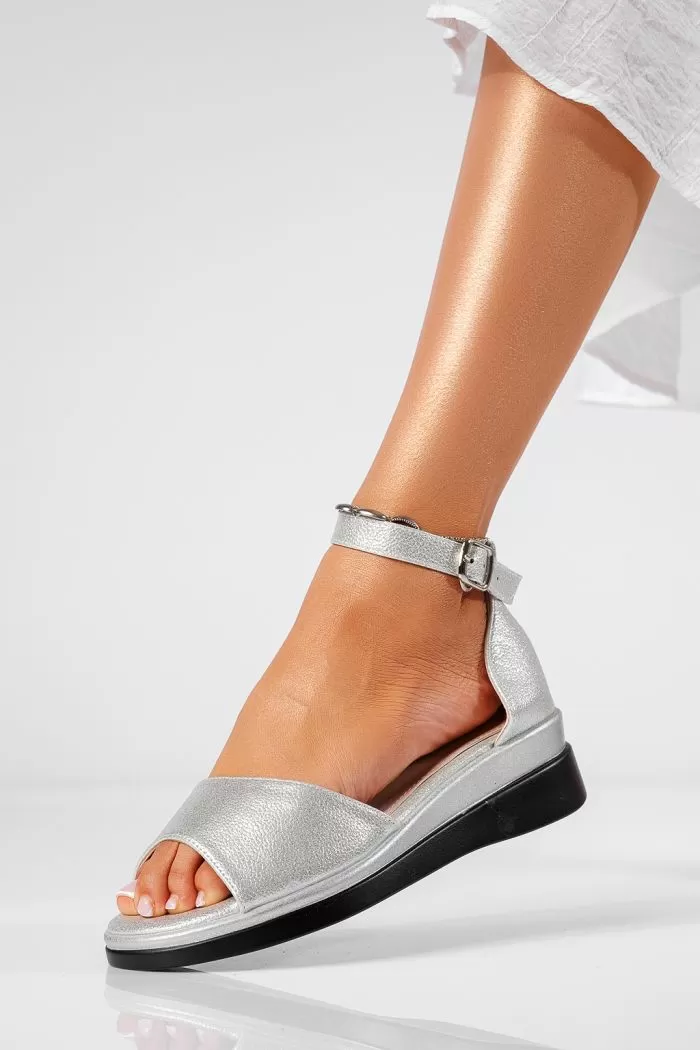 Sandale cu platforma dama argintii din piele ecologica Agatha #22142