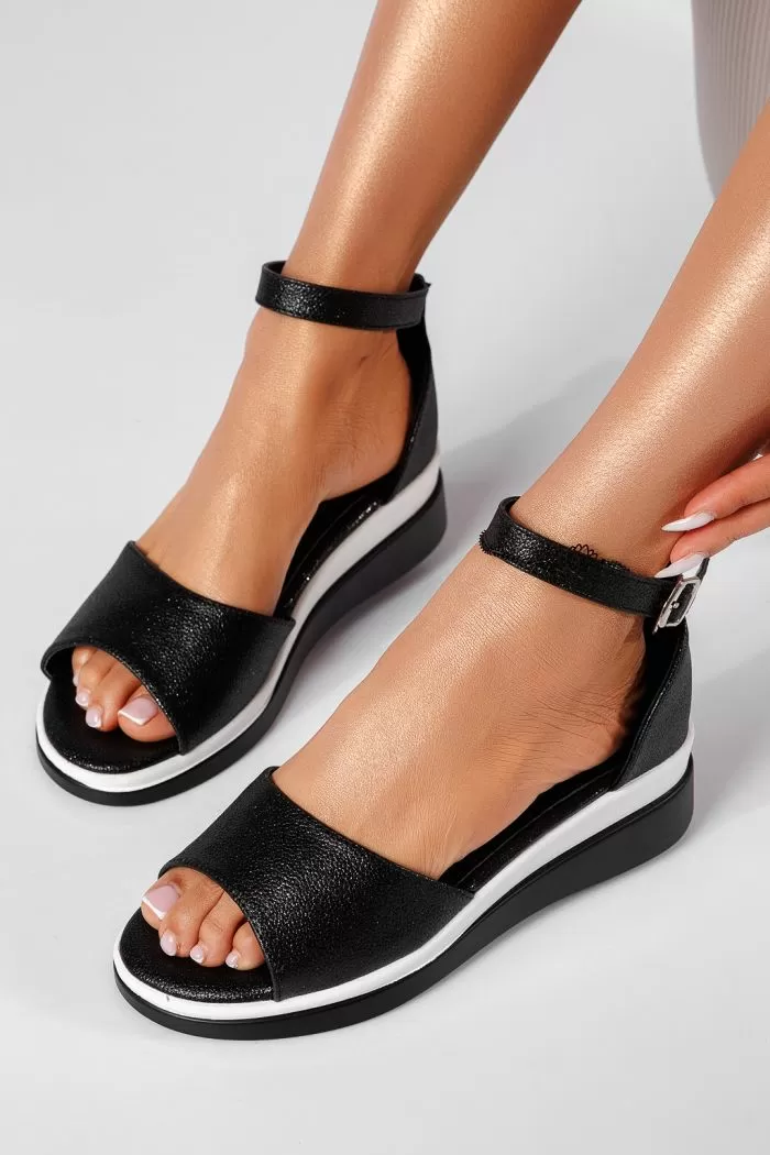 Sandale cu platforma dama negre din piele ecologica Agatha #22143