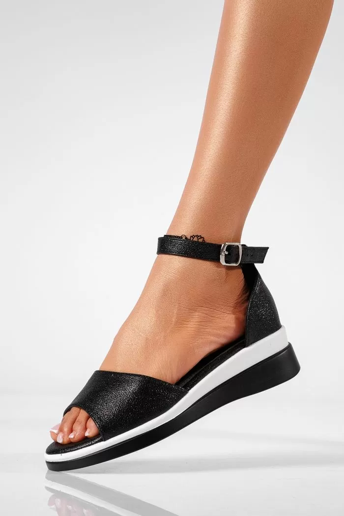 Sandale cu platforma dama negre din piele ecologica Agatha #22143