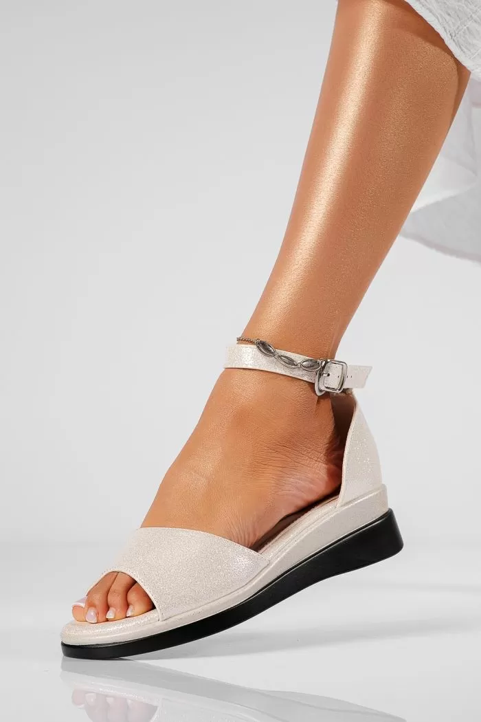 Sandale cu platforma dama aurii din piele ecologica Agatha #22144