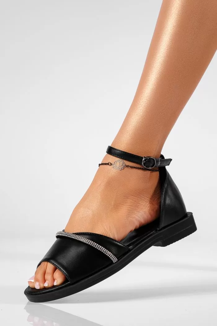 Sandale cu talpa joasa dama negre din piele ecologica Aimee #22148