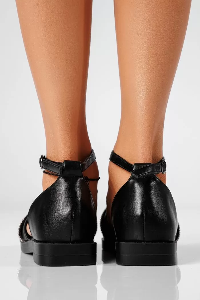 Sandale cu talpa joasa dama negre din piele ecologica Aimee #22148
