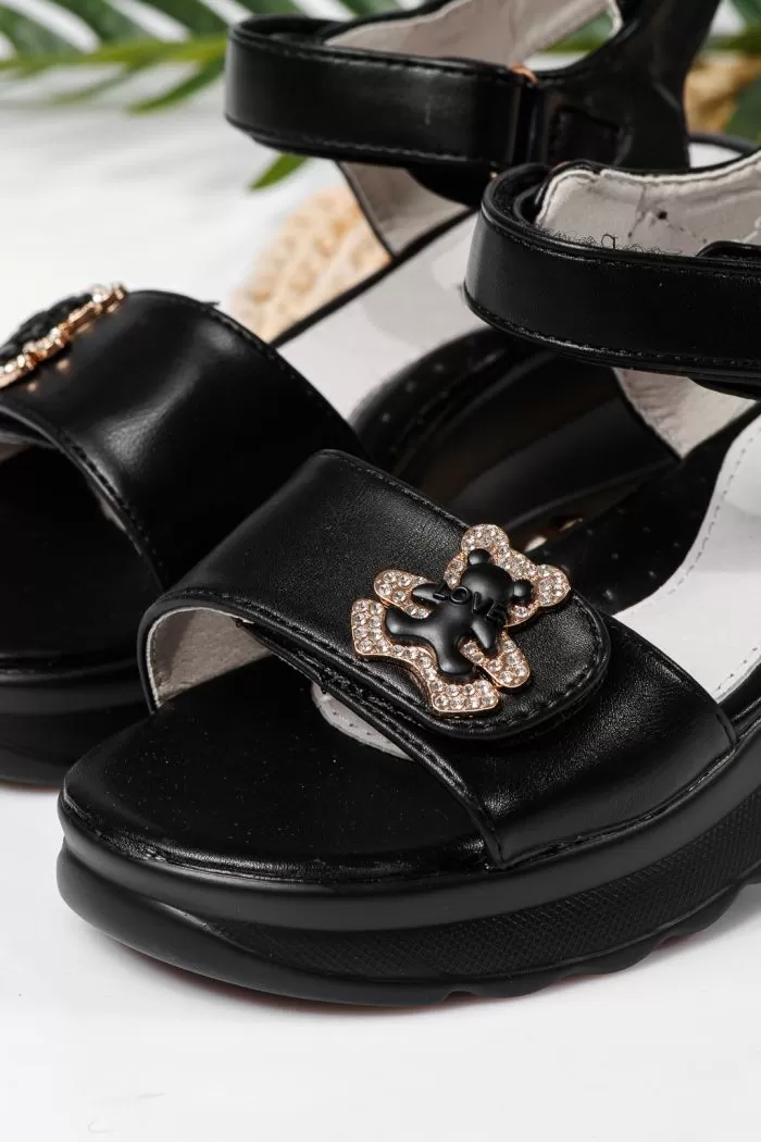 Sandale fete negre din piele ecologica Alisa #22156
