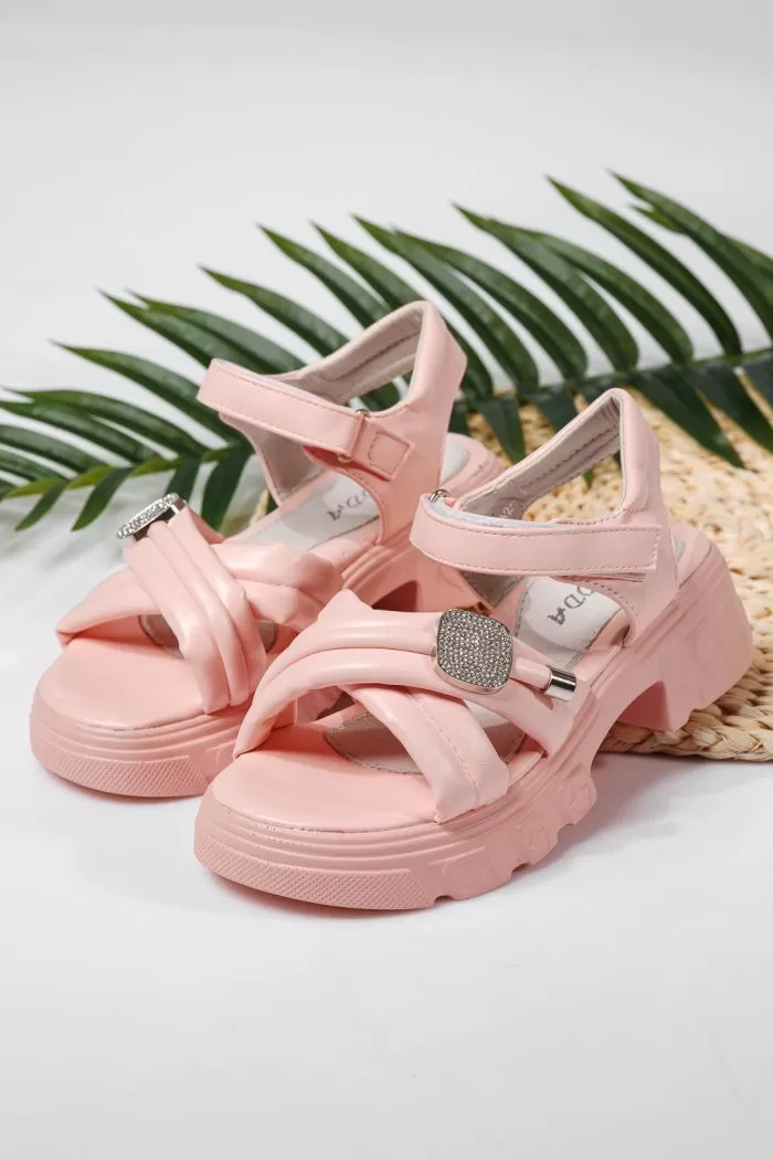 Sandale fete roz din piele ecologica Amaya #22162