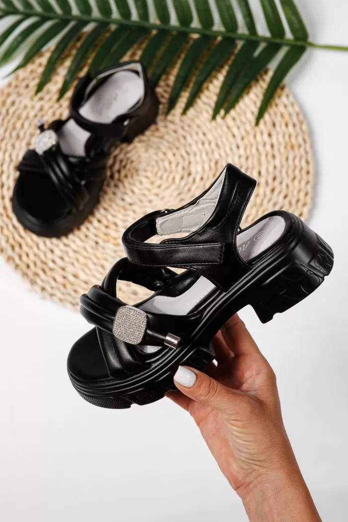 Sandale fete negre din piele ecologica Amaya #22163