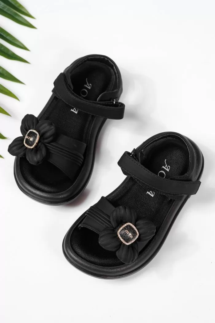 Sandale fete negre din piele ecologica Marie #22171