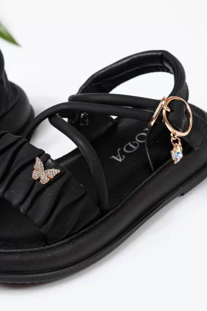 Sandale fete negre din piele ecologica Angela #22189