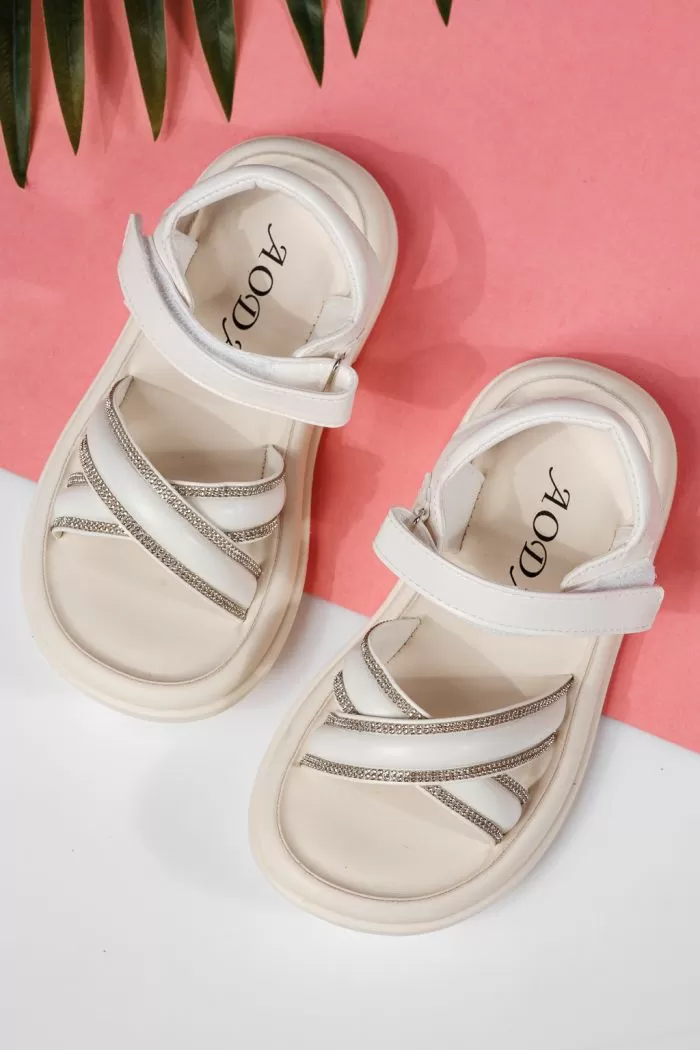 Sandale fete albe din piele ecologica Laura #22194