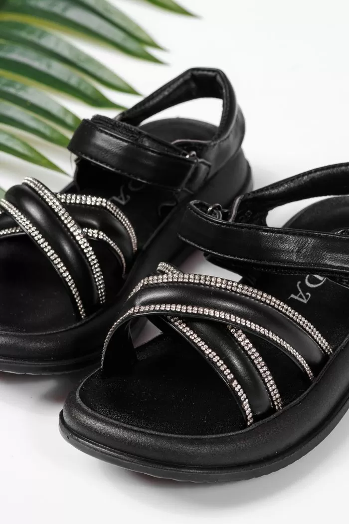 Sandale fete negre din piele ecologica Laura2 #22222