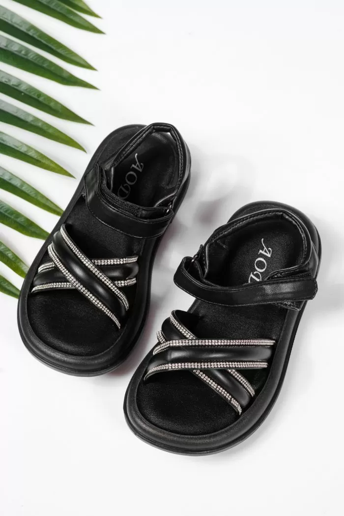 Sandale fete negre din piele ecologica Laura2 #22222