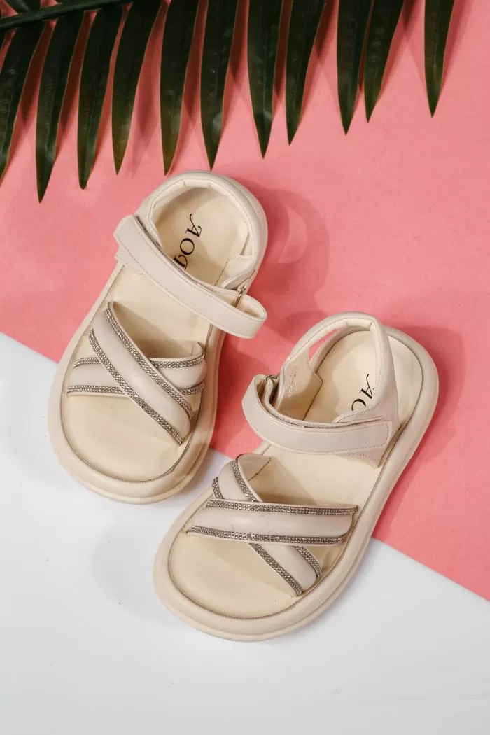 Sandale fete bej din piele ecologica Laura2 #22228