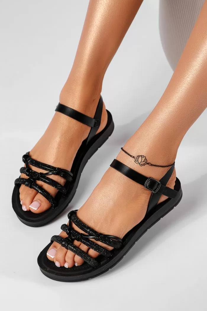 Sandale cu talpa joasa dama negre din piele ecologica Hateya #22240