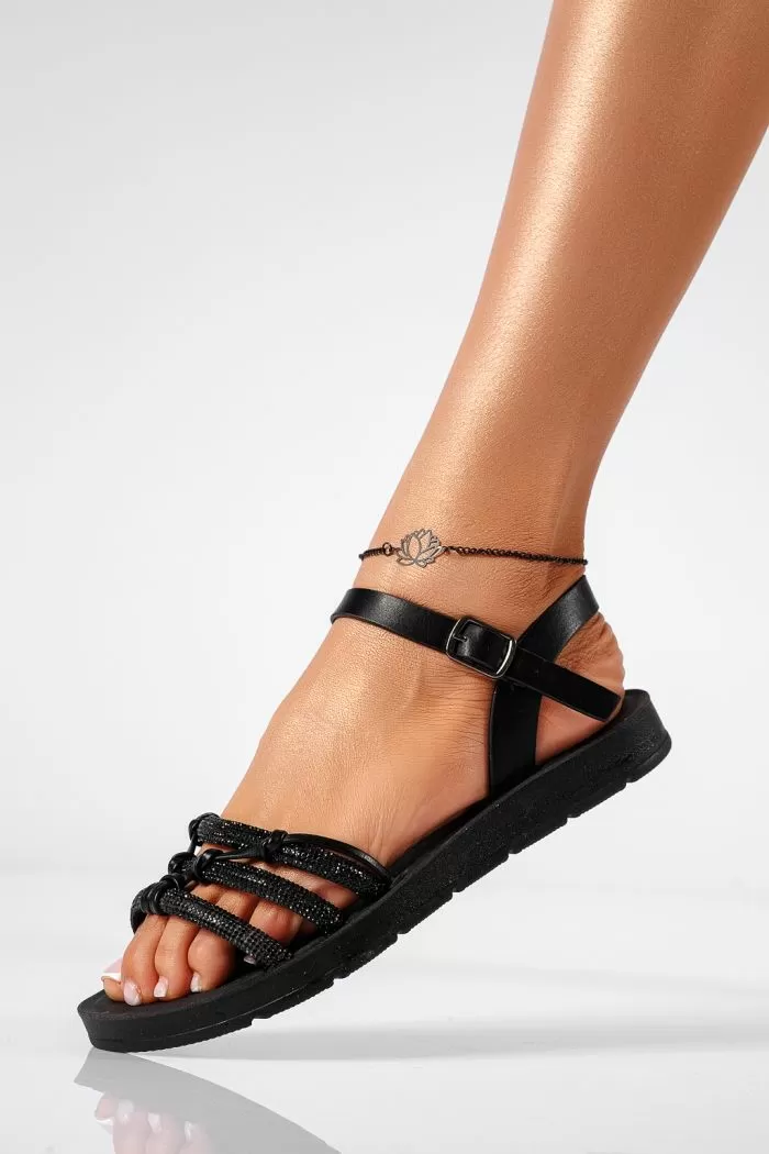 Sandale cu talpa joasa dama negre din piele ecologica Hateya #22240