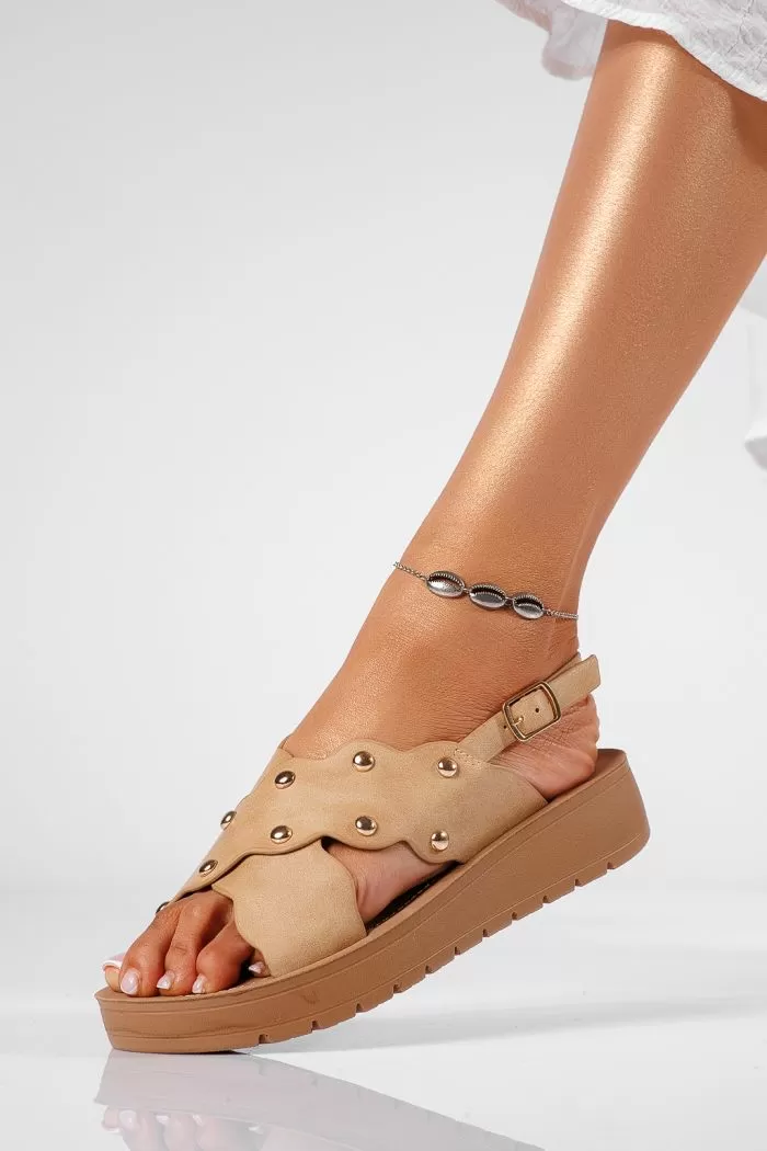 Sandale cu platforma dama bej din piele ecologica Hiraani #22247