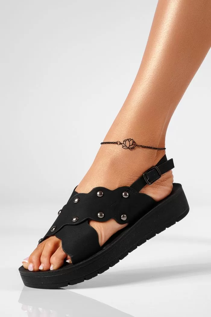 Sandale cu platforma dama negre din piele ecologica Hiraani #22249