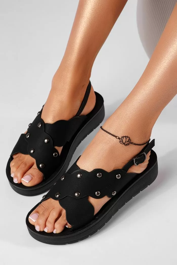 Sandale cu platforma dama negre din piele ecologica Hiraani #22249