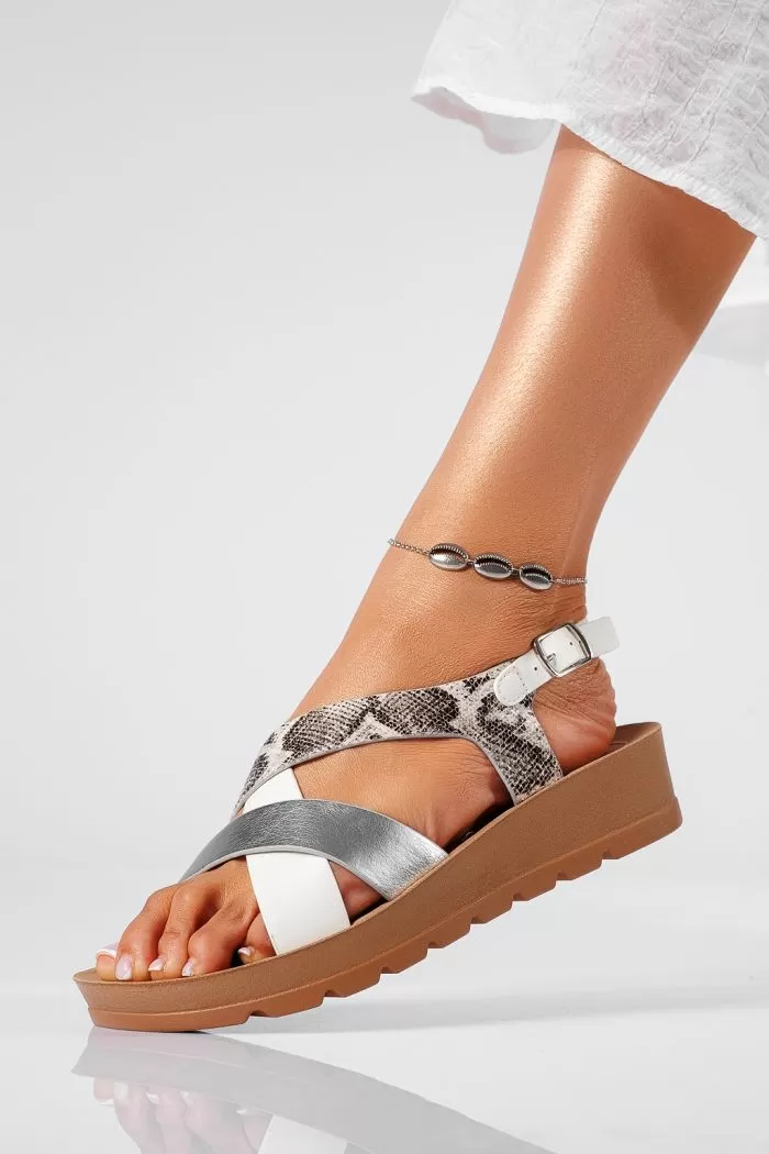 Sandale cu platforma dama albe din piele ecologica Jiao #22252