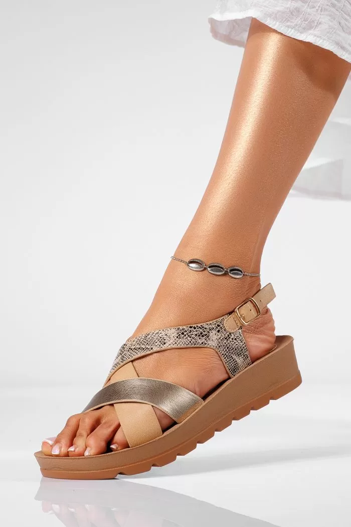 Sandale cu platforma dama bej din piele ecologica Jiao #22253