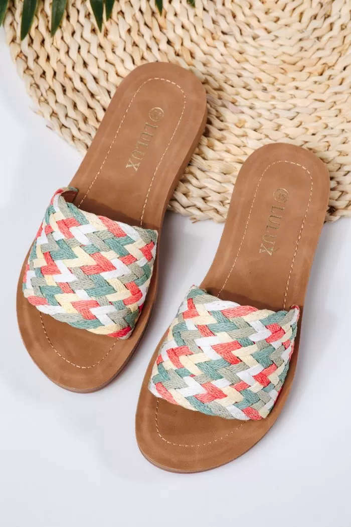Papuci dama verzi din material textil Lola #22260