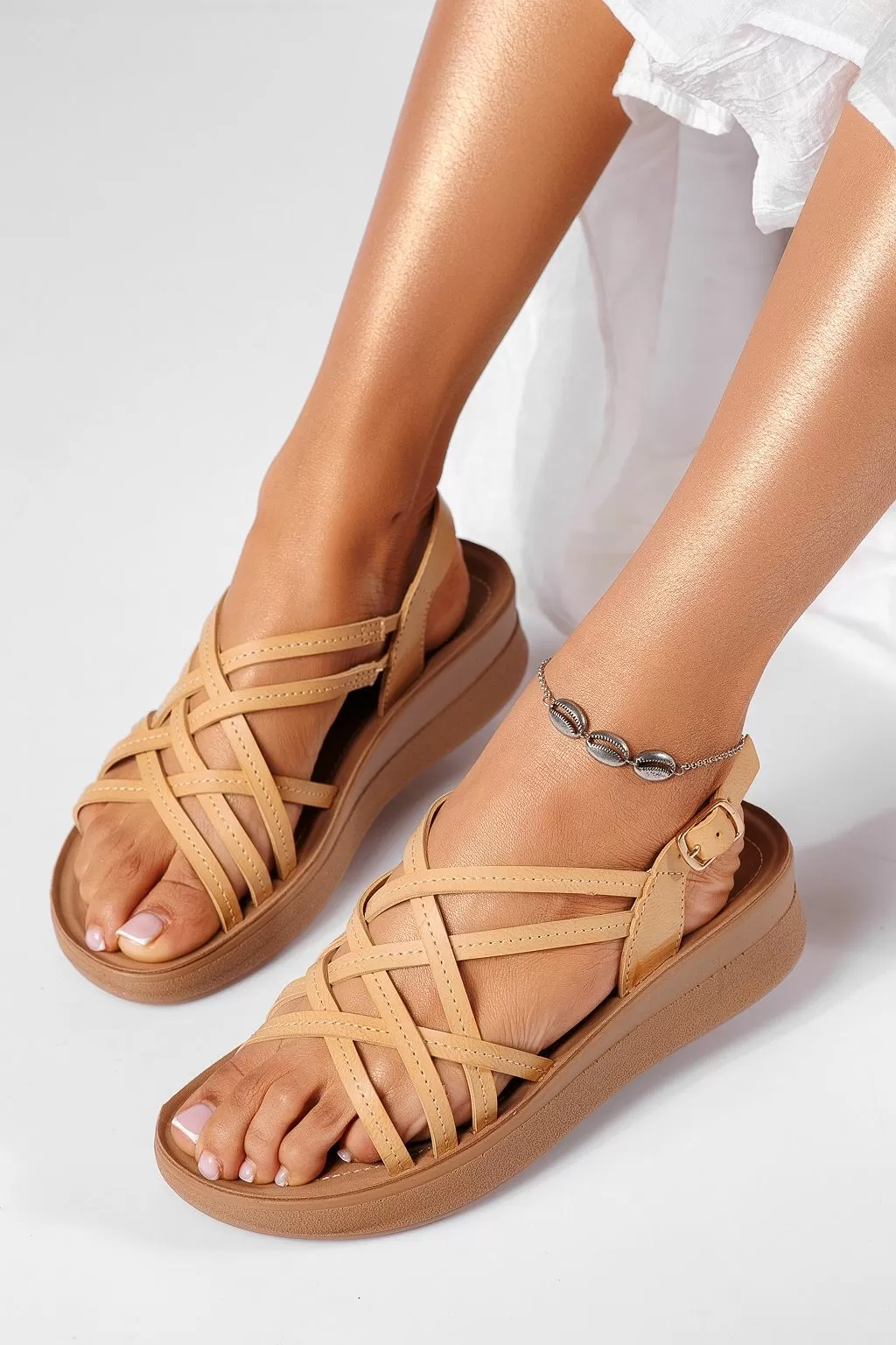 Sandale cu platforma dama bej din piele ecologica Noelia #22271