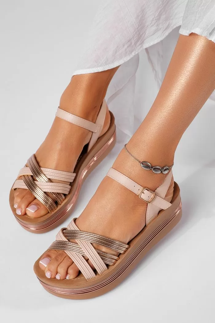 Sandale cu platforma dama roz din piele ecologica Senorita #22282