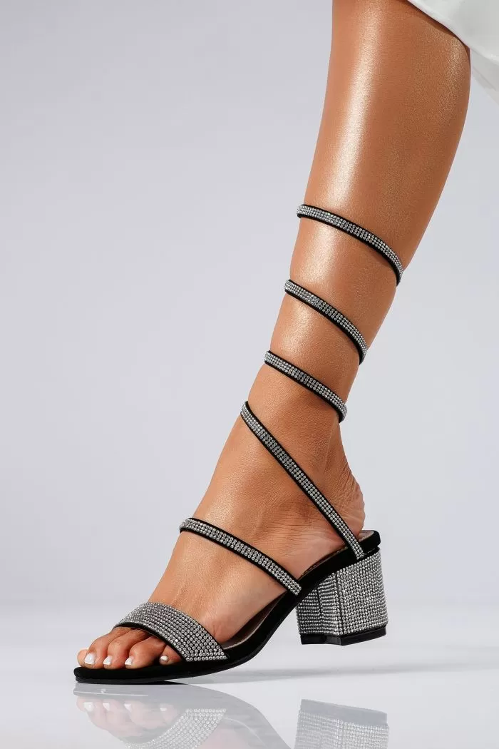Sandale cu toc dama negre din piele ecologica Aspasia #22343