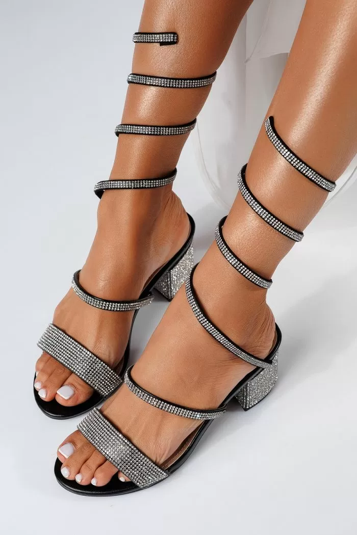 Sandale cu toc dama negre din piele ecologica Aspasia #22345
