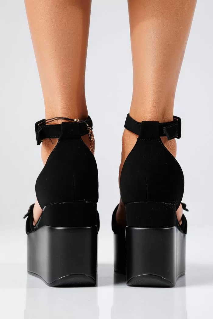 Sandale cu platforma dama negre din piele ecologica Efrat #22347