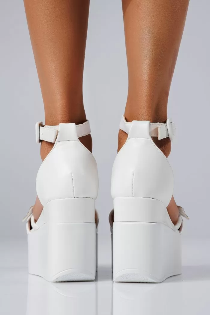 Sandale cu platforma dama albe din piele ecologica Efrat #22348