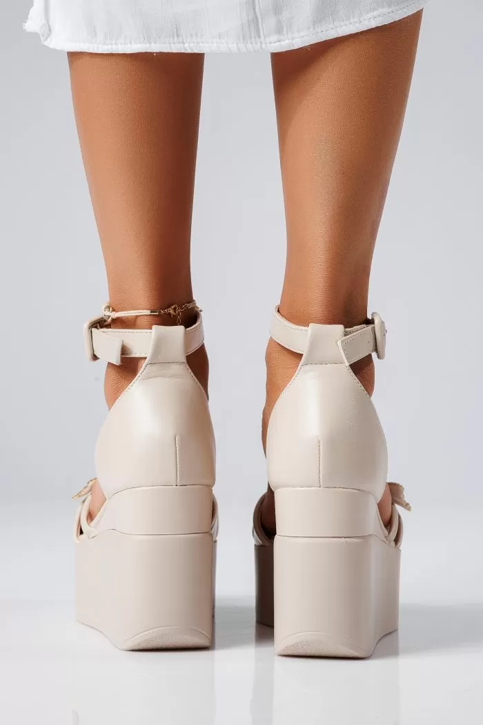 Sandale cu platforma dama bej din piele ecologica Efrat #22349