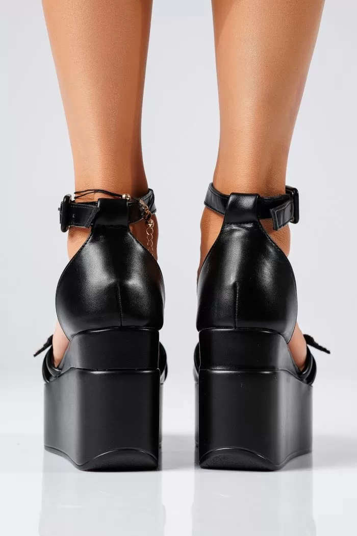 Sandale cu platforma dama negre din piele ecologica Efrat #22350
