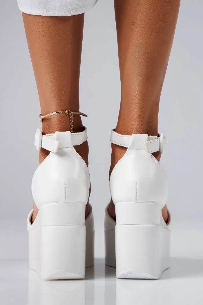 Sandale cu platforma dama albe din piele ecologica Esfir #22351