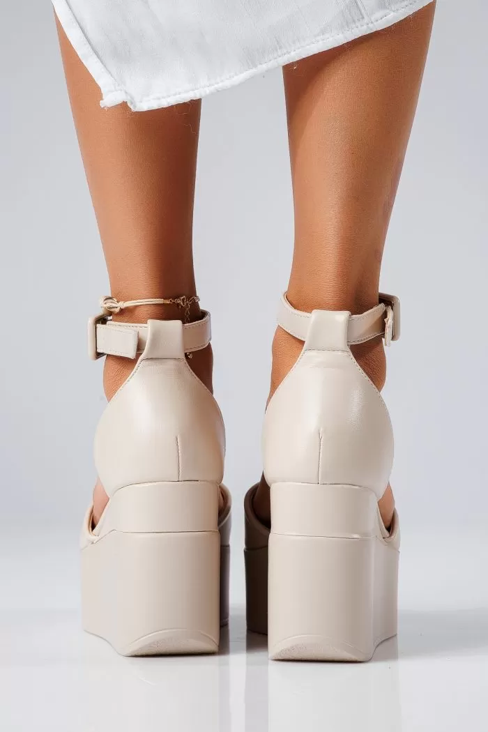 Sandale cu platforma dama bej din piele ecologica Esfir #22352