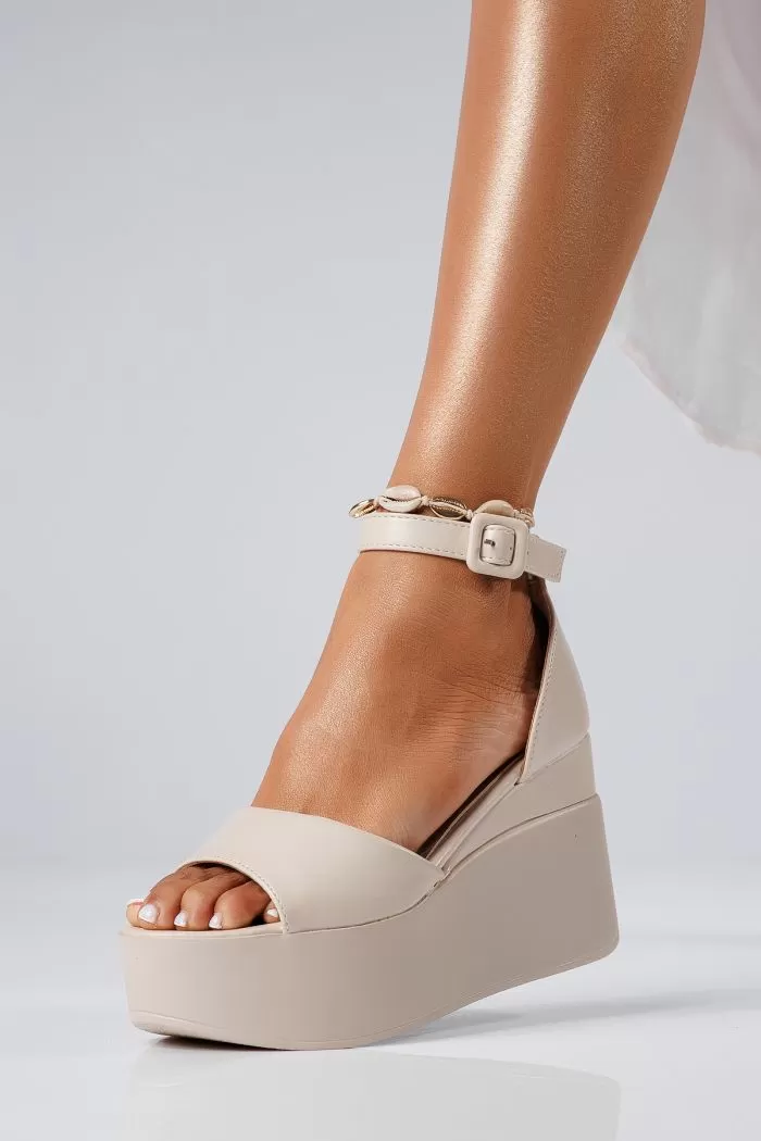 Sandale cu platforma dama bej din piele ecologica Esfir #22352