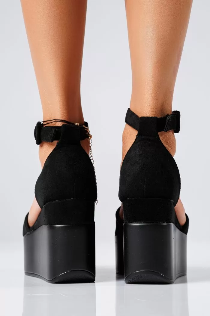 Sandale cu platforma dama negre din piele ecologica intoarsa Esfir #22353