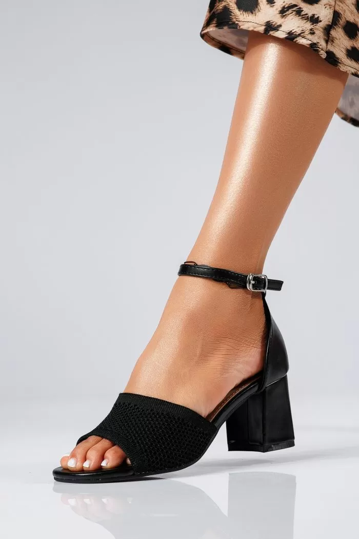 Sandale cu toc dama negre din piele ecologica Eunice #22356